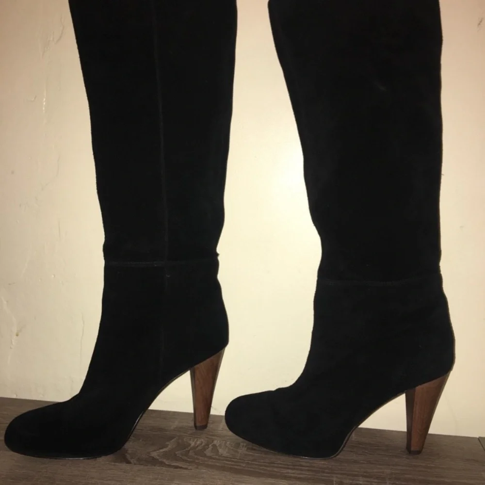 Joie Caviar Black Suede Tall Heeled Boots With Stitching… - Picture 2 of 11